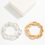 Wholesale set Three Oval Metal Beaded Stretch Bracelets D