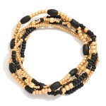 Wholesale set Five Beaded Stretch Bracelets Metal Tones Wood Beads D
