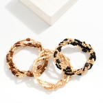 Wholesale set Five Beaded Stretch Bracelets Metal Tones Wood Beads D