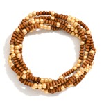 Wholesale set Five Beaded Stretch Bracelets Metal Tones Wood Beads L
