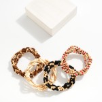 Wholesale set Five Beaded Stretch Bracelets Metal Tones Wood Beads L