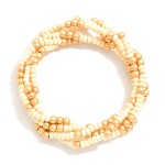 Wholesale set Five Beaded Stretch Bracelets Metal Tones Wood Beads L