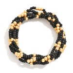Wholesale set Five Beaded Stretch Bracelets Metal Tones Wood Beads L
