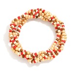 Wholesale set Five Beaded Stretch Bracelets Metal Tones Wood Beads L