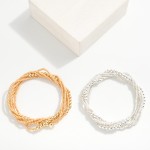 Wholesale set Five Metal Beaded Stretch Bracelets Petite Matte Beads D