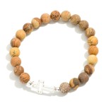 Wholesale natural Stone Beaded Stretch Bracelet Cross D