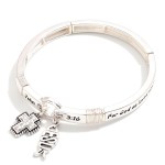 Wholesale metal John Engraved Stretch Bangle Rhinestone Cross Jesus Fish Charms