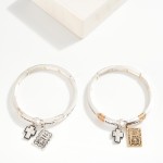 Wholesale metal Lord s Prayer Engraved Stretch Bangle Cross Rhinestone Charms D