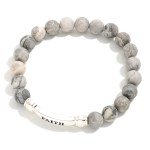 Wholesale stone Beaded Stretch Bracelet Metal FAITH Message Bar D