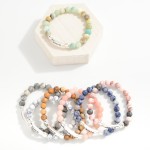 Wholesale stone Beaded Stretch Bracelet Metal FAITH Message Bar D