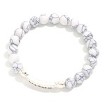 Wholesale stone Beaded Stretch Bracelet Metal Blessed Message Bar D