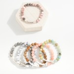 Wholesale stone Beaded Stretch Bracelet Metal Blessed Message Bar D