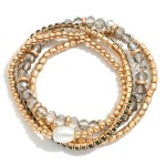 Wholesale set Four Beaded Stretch Bracelets Faceted Beads Metal Tones Rhinestone