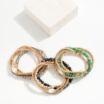 Wholesale set Four Beaded Stretch Bracelets Faceted Beads Metal Tones Rhinestone