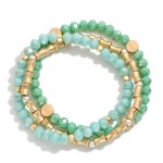 Wholesale set Three Beaded Bracelets Gold Tones Glass Crystal Faceted Beads D
