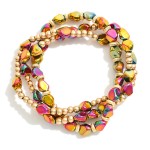 Wholesale set Three Iridescent Glass Crystal Beaded Stretch Bracelet D
