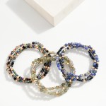 Wholesale set Three Beaded Stretch Bracelets Stone Faceted Beads Metal Tones D