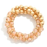 Wholesale set Three Beaded Stretch Bracelets Matte Faceted Beads Gold Disco Ball