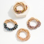 Wholesale set Three Beaded Stretch Bracelets Matte Faceted Beads Gold Disco Ball