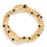 Wholesale set Three Metal Beaded Stretch Bracelets Textured Faceted Beads D