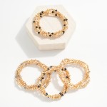 Wholesale set Three Metal Beaded Stretch Bracelets Textured Faceted Beads D