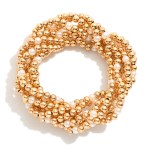 Wholesale set Seven Metal Beaded Stretch Bracelets Pearl Details D