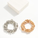 Wholesale set Seven Metal Beaded Stretch Bracelets Pearl Details D