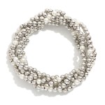 Wholesale set Five Metal Beaded Stretch Bracelets Pearl Accents D