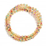 Wholesale set Five Beaded Stretch Bracelets Metal Tones Disk Beads D