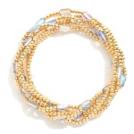 Wholesale set Six Metal Beaded Stretch Bracelets Glass Crystal Beads D