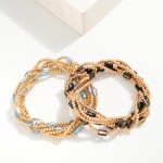 Wholesale set Six Metal Beaded Stretch Bracelets Glass Crystal Beads D