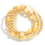 Wholesale set Five Beaded Stretch Bracelets Metal Tones Glass Beads Faceted Bead