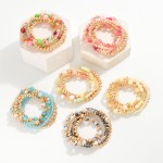Wholesale set Five Beaded Stretch Bracelets Metal Tones Glass Beads Faceted Bead