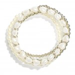Wholesale set Five Beaded Stretch Bracelets Metal Tones Pearls Hearts D