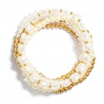 Wholesale set Five Beaded Stretch Bracelets Metal Tones Pearls Hearts D