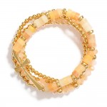 Wholesale set Five Beaded Bracelets Metal Tones Stone Disk Beads East West Cross
