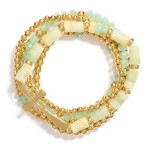 Wholesale set Five Beaded Bracelets Metal Tones Stone Disk Beads East West Cross