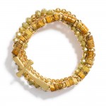 Wholesale set Five Beaded Bracelets Metal Tones Stone Disk Beads East West Cross