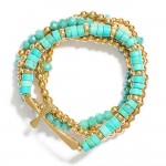 Wholesale set Five Beaded Bracelets Metal Tones Stone Disk Beads East West Cross