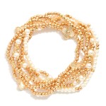 Wholesale set Six Metal Beaded Stretch Bracelets Pearls Clovers D