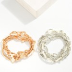 Wholesale set Six Metal Beaded Stretch Bracelets Pearls Clovers D