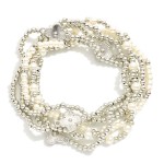 Wholesale set Six Metal Beaded Stretch Bracelets Pearls Clovers D