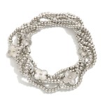 Wholesale set Five Metal Beaded Stretch Bracelets Textured Metal Clover Accent D