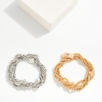 Wholesale set Five Metal Beaded Stretch Bracelets Textured Metal Clover Accent D
