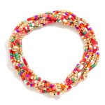 Wholesale set Six Seed Beaded Stretch Bracelets Metal Tones L