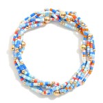 Wholesale set Six Seed Beaded Stretch Bracelets Metal Tones L