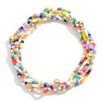 Wholesale set Six Seed Beaded Stretch Bracelets Metal Tones L