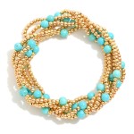 Wholesale set Six Beaded Stretch Bracelets Metal Tones Stone D