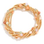 Wholesale set Six Beaded Stretch Bracelets Metal Tones Stone D
