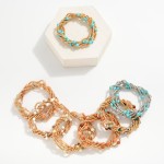 Wholesale set Six Beaded Stretch Bracelets Metal Tones Stone D